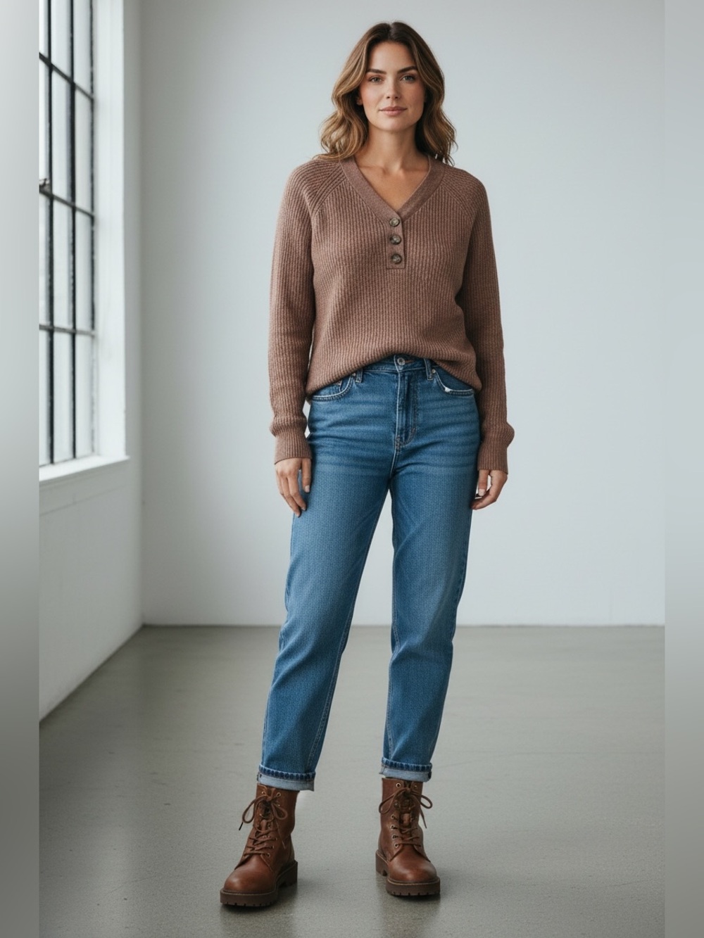 Marled Reunited Clothing Barley Heather Ribbed Henley Sweater Oversized Medium